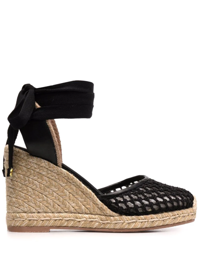 Stuart Weitzman 75mm Marguerita Mesh Espadrilles Wedges In Nero