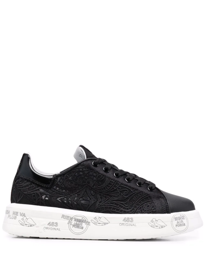 Premiata Belle Sneakers In Black Leather And Fabric