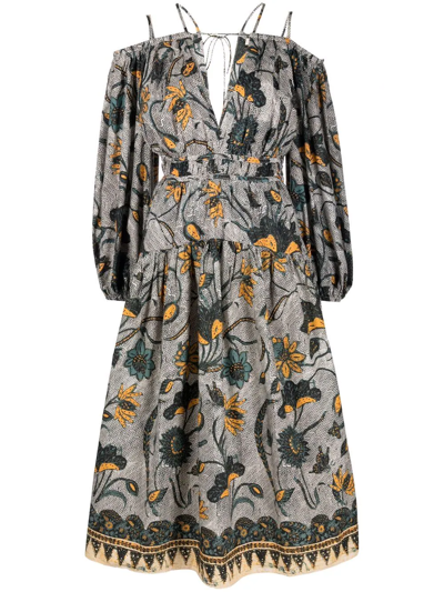 Ulla Johnson Floral-print Flared Dress In Nude