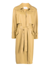 Low Classic Mustard Colored Leatheret Trench Coat With Belt In Yellow