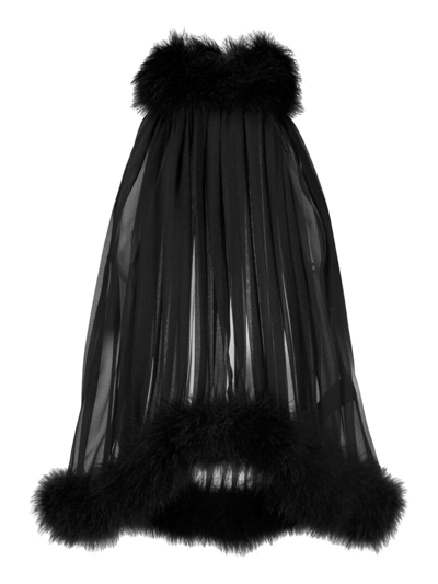 Saint Laurent Feather-trimmed Silk-chiffon Halterneck Top In Black