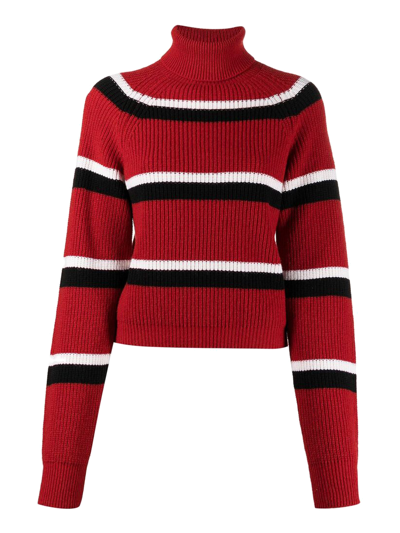 Marni Ribbed Striped Wool Turtleneck Jumper In Red