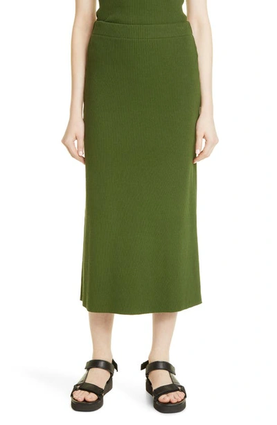 Vince Ribbed Midi Pencil Skirt In Dk Herb