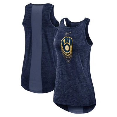 Nike Women's  Navy Milwaukee Brewers Logo Fade High Neck Performance Tank Top