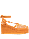 Bottega Veneta Orange Sporty Web Wedge Espadrilles