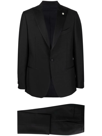 Lardini Logo-lapel Single-breasted Suit In Black