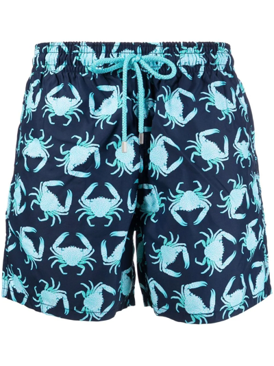 Vilebrequin Only Crabs Graphic-print Cotton-blend Swim Shorts In Blue