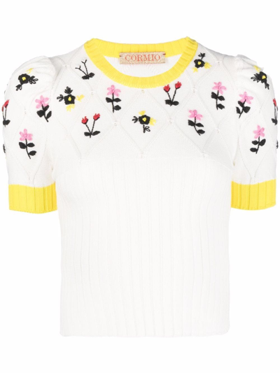 Cormio Oma Embroidered Ribbed Pima Cotton Sweater In Neutro