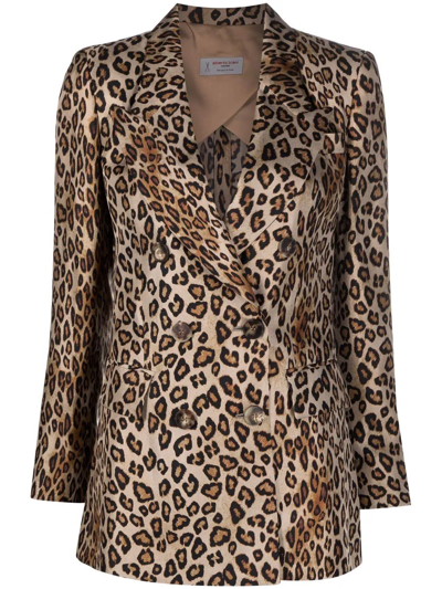 Alberto Biani Leopard-print Double-breasted Blazer In Brown