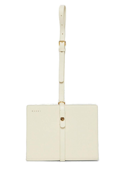 Marni Logo Detailed Clutch Bag In White