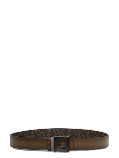 Fendi Logo Plaque Reversible Belt In Marrone