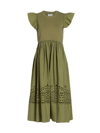 Tanya Taylor Faye Ruffle-sleeve A-line Midi Dress In Moss