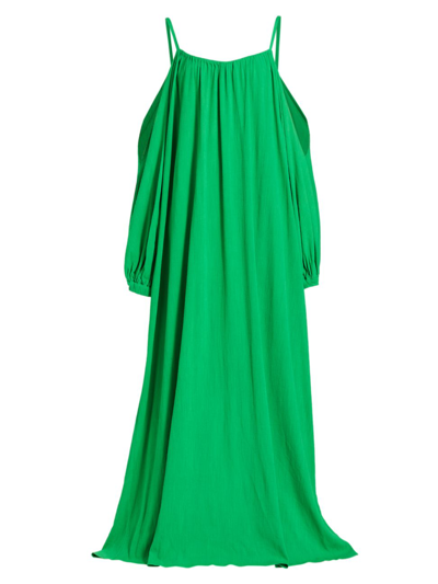 Deveaux Women's Paloma Exposed-shoulder & Puff-sleeve Maxi Dress In Green