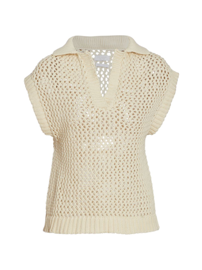 Deveaux Melody Crocheted Sweater Vest In Cream