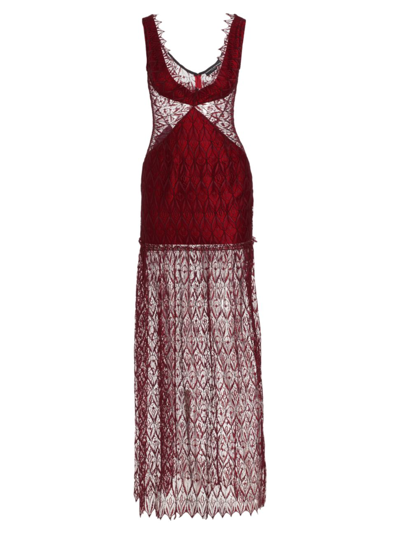 Frederick Anderson Layered Lace Gown In Red