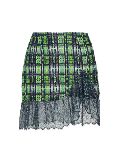Frederick Anderson Lace-trim Plaid Mini Skirt In Green Blue