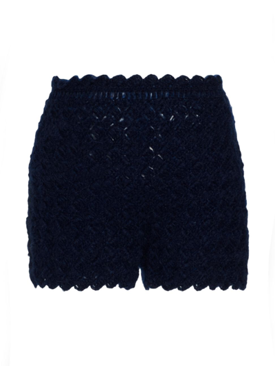 Frederick Anderson Fitted Crochet Shorts In Navy
