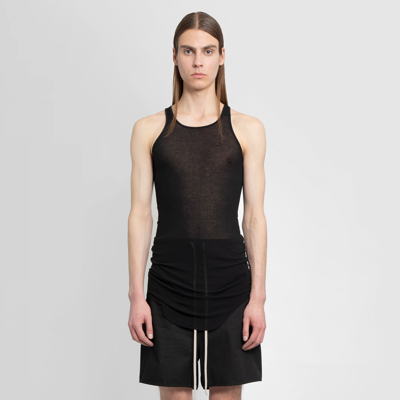 Rick Owens Viscose & Silk Rib Jersey Tank Top In Black