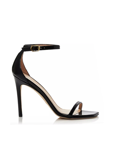 Stuart Weitzman Nudistcurve 100 Strappy Patent Leather Sandals In Black