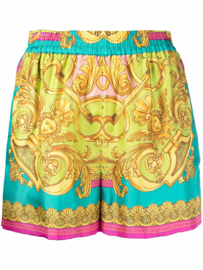 Versace Baroque-print Elasticated-waist Shorts In Multicolor