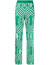 Etro Woman Palazzo Pants In Jacquard Plisse With Green Geometric Pattern In Green