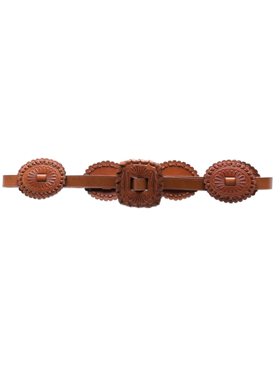 Polo Ralph Lauren Concho Ornate-plaque Skinny Belt In Braun | ModeSens