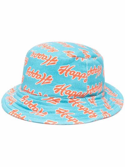 Natasha Zinko 'happy' Cotton Bucket Hat In Blau