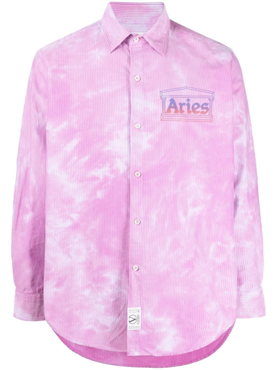 Aries Logo-patch Relaxed-fit Cotton Shirt In Pink,blue
