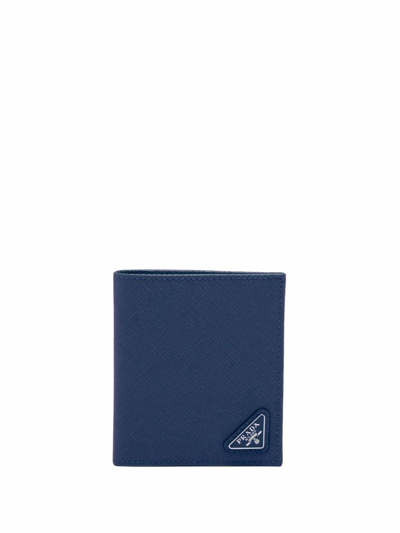 Prada Saffiano Leather Bifold Wallet In Blau