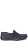 Ferragamo Sf Ornament Driver Loafers In Blue Marine/light Grey