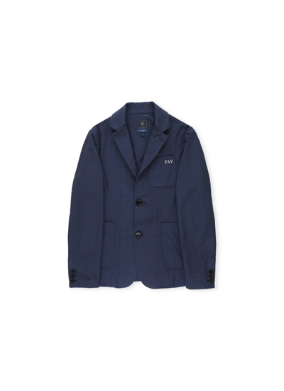 Fay Kids' Single Breasted Blazer With Logo In Blue