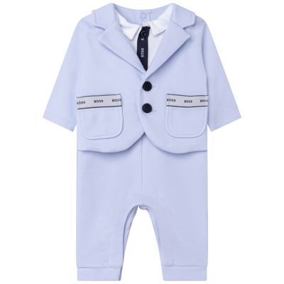 Hugo Boss Babies'  Tutina Azzurra In Felpa Di Cotone Effetto Tre Pezzi In Azzurro