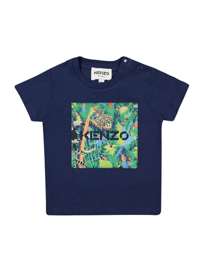 Kenzo Blue T-shirt For Baby Boy With Animals
