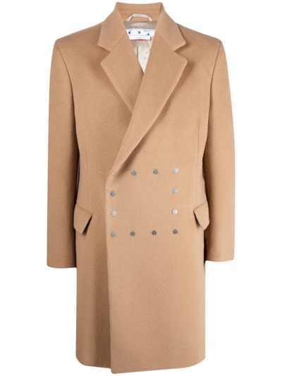 Off-white Double-breasted Press-stud Coat In Neutrals