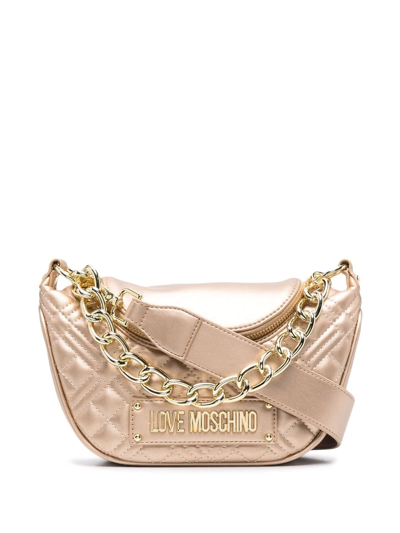 Love Moschino Logo Plaque Quilted Tote Bag In Gold