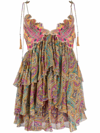 Etro Paisley-print Tiered Crinkle-silk Embroidered Mini Dress In Gelb