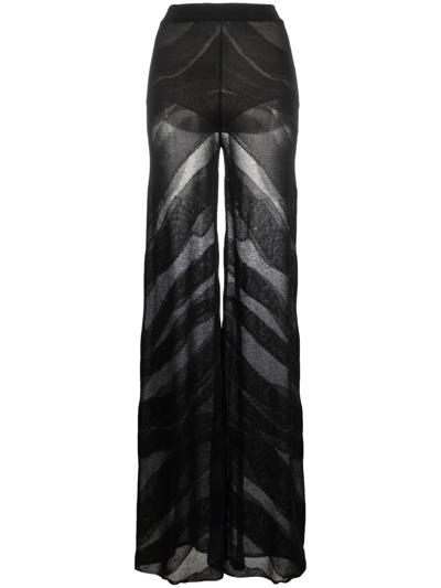 Just Cavalli Semi-sheer Wide-leg Trousers In Black