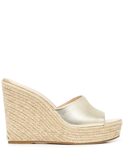 Veronica Beard Dali Metallic Leather Espadrille Wedge Sandals In Beige