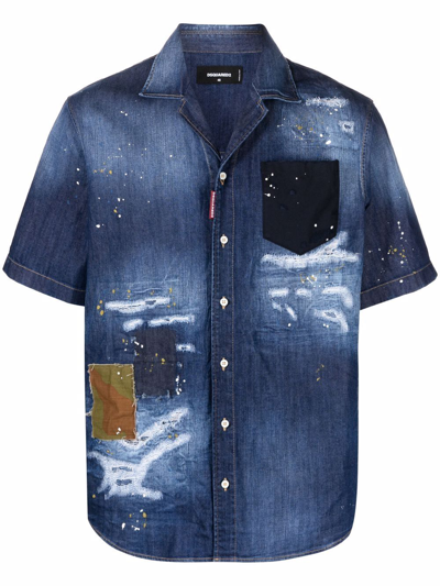 Dsquared2 Short-sleeved Denim Shirt In Blau