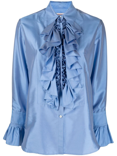 Alberto Biani Ruffled Silk Blouse In Azzurro