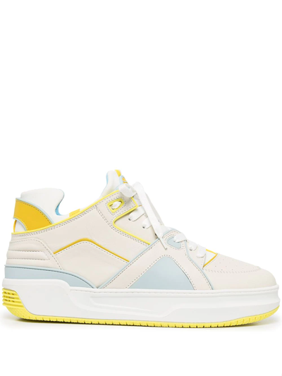 Just Don Colour Block Leather Hi-top Trainers In Yellow