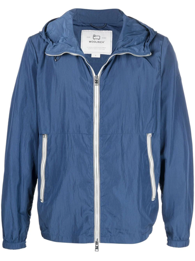 Woolrich Zip-through Hooded Windbreaker Jacket In Blau