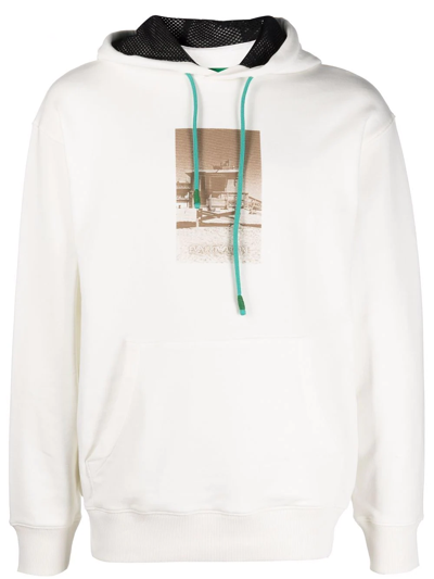 Emporio Armani Beach Hut-print Hooded Sweatshirt In Weiss