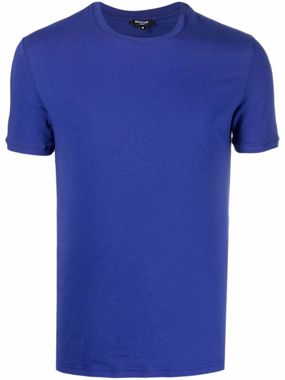 Balmain Logo-print Cotton T-shirt In Blau