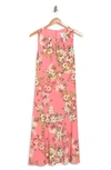 London Times Garden Medley Floral Keyhole Sleeveless Midi Dress In Coral