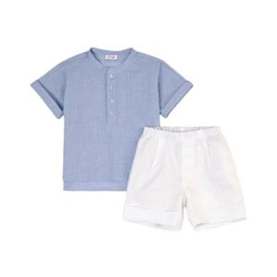 Il Gufo Babies' Colour-block Cotton Short Set In Blue