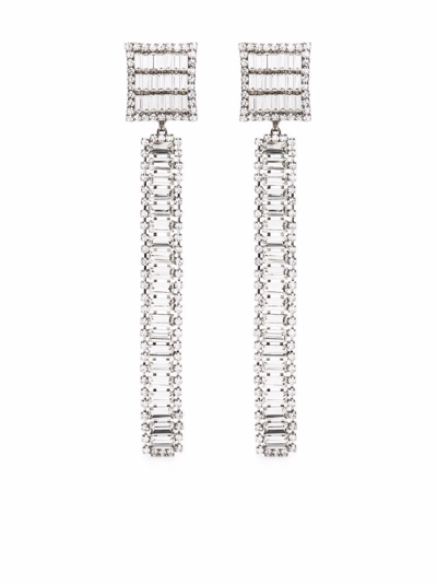 Alessandra Rich Long Earrings With Baguette Crystals In Crystal/silver