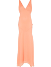 De La Vali Moss Ruched Chiffon Maxi Dress In Orange