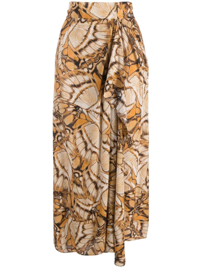 Alberta Ferretti Butterfly-print Skirt In Nude