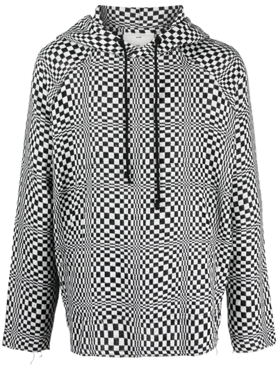 Song For The Mute Optical Illusion Print Drawstring Hoodie In Grey,black
